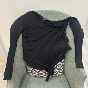 Fashion Nova Black Ribbed Off-Shoulder Long Sleeve Bodysuit